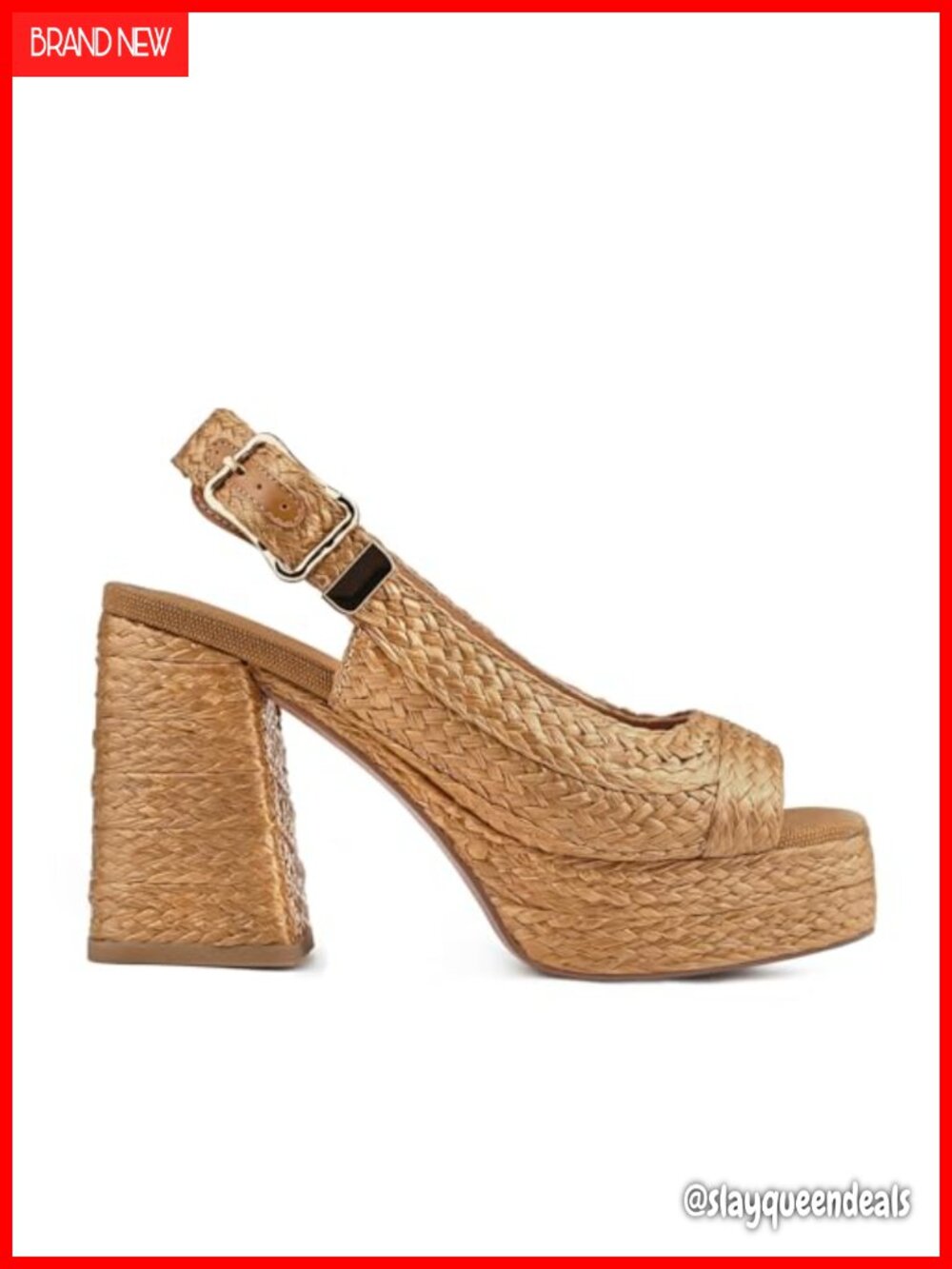 Women's Retro Woven Platform Sandals Chunky Block Heel Slingback Peep Toe